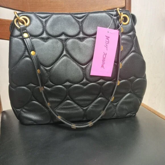 Betsey Johnson Black Heart Quilted Leopard Inside Tote Bag - Picture 3 of 6